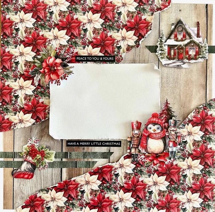 Paper Rose Studio - Cut Aparts Paper Pack - Jolly Holidays. Expertly curated for the festive holiday season, the Jolly Holidays Collection showcases a classic red and green color palette with touches of black and features traditional Christmas images. Available at Embellish Away located in Bowmanville Ontario Canada. Example by brand ambassador.