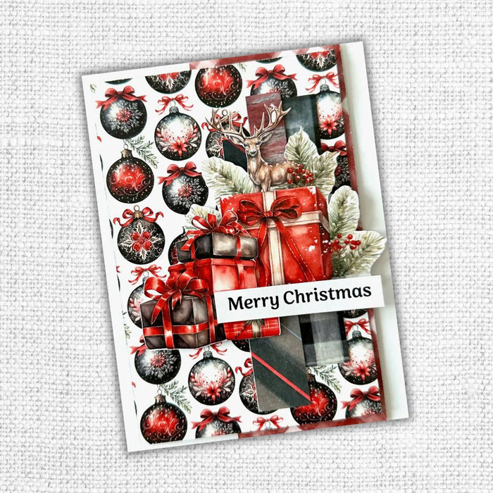 Paper Rose Studio - Cut Aparts Paper Pack - Jolly Holidays. Expertly curated for the festive holiday season, the Jolly Holidays Collection showcases a classic red and green color palette with touches of black and features traditional Christmas images. Available at Embellish Away located in Bowmanville Ontario Canada. Example by brand ambassador.