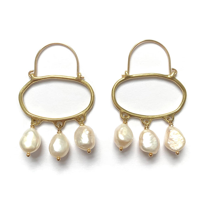 Penelope Hoop Earrings with White Pearls - City Bird