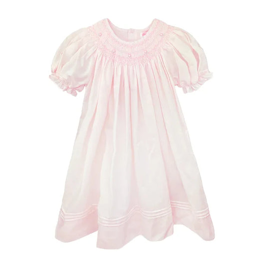 Petit Ami Pink Simple Smocked Daygown
