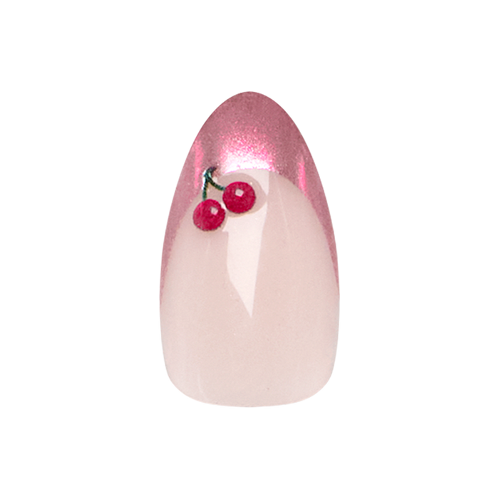 Pink Chrome Puffy Cherry French- Press-On | Medium | Almond