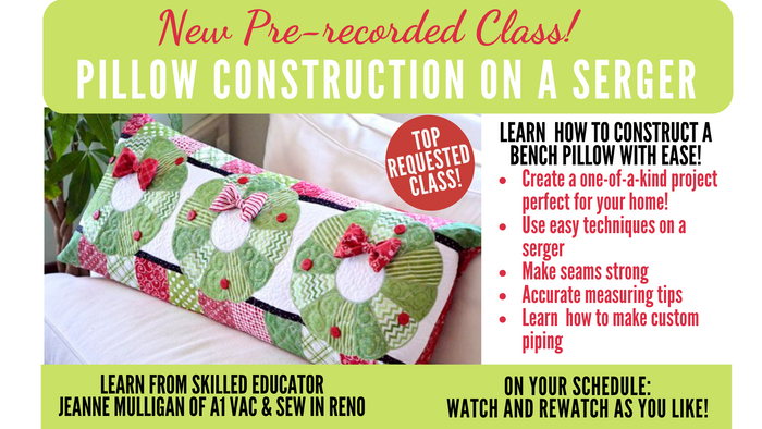 Pre-recorded Class: Serger Pillow Construction - Finishing a Kimberbell Pillow with Piping and an Envelope back