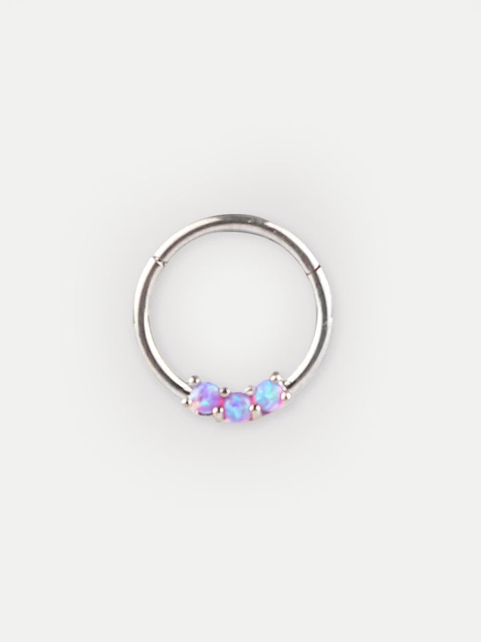 Prong Set Three Opal Hinged Ring 16G | Purple-Image 1