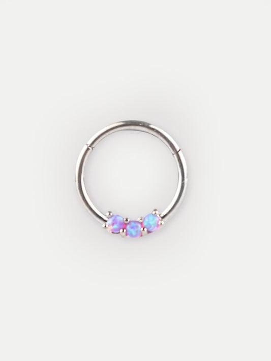 Prong Set Three Opal Hinged Ring 16G | Purple-Image 1
