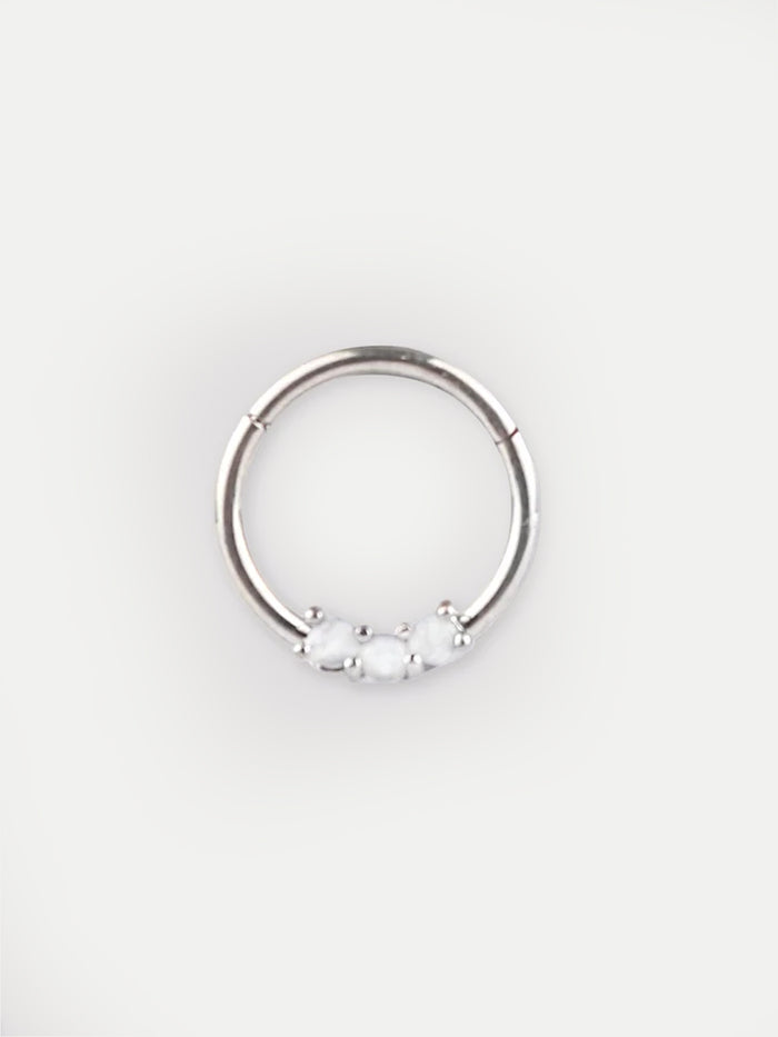 Prong Set Three Opal Hinged Ring 16G | White-Image 1