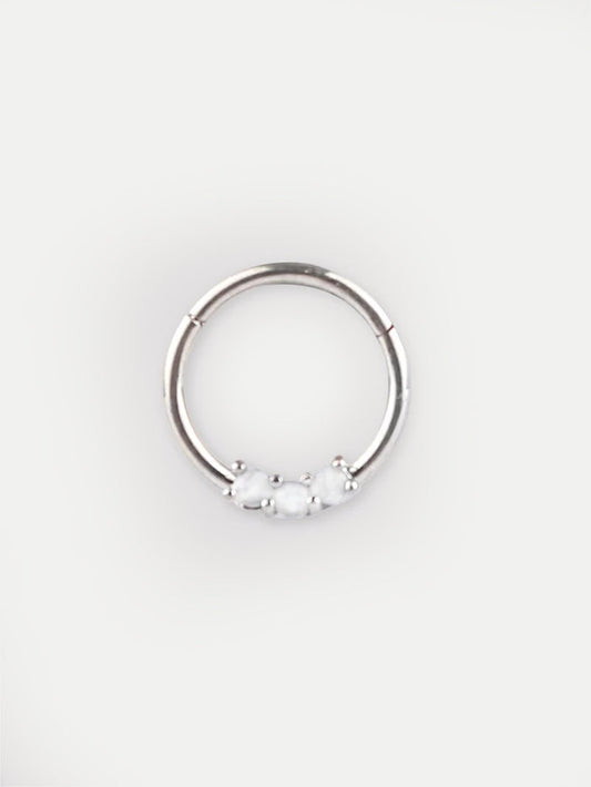 Prong Set Three Opal Hinged Ring 16G | White-Image 1