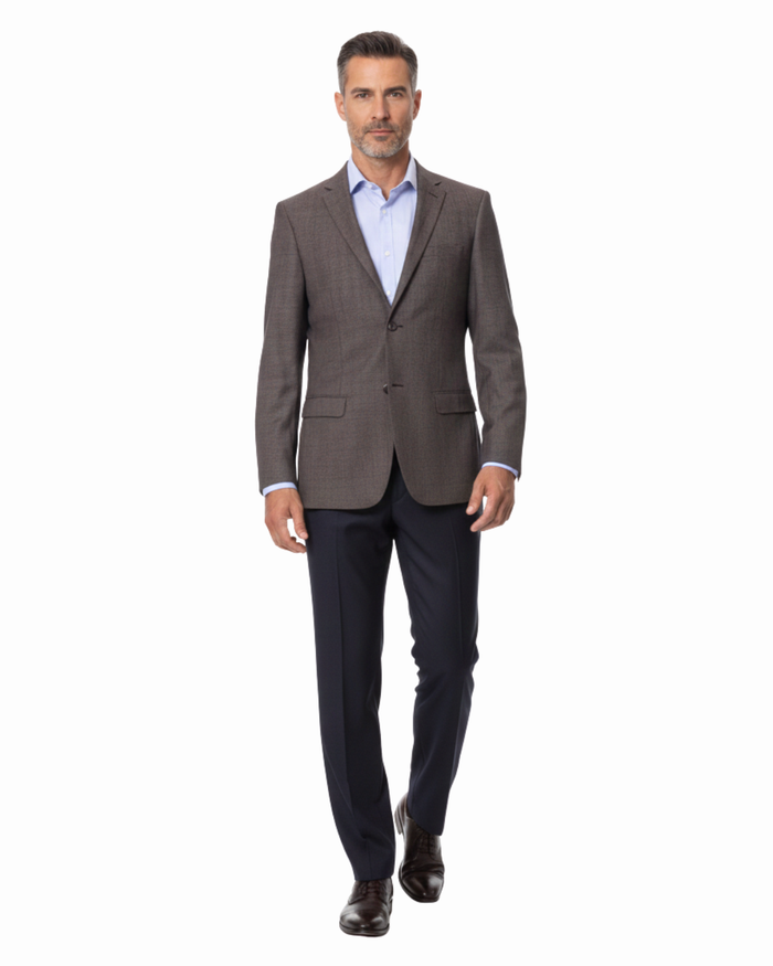 Prontomoda Mens Brown Textured 100% Wool Regular Fit Blazer Sport Coat - The Suit Depot