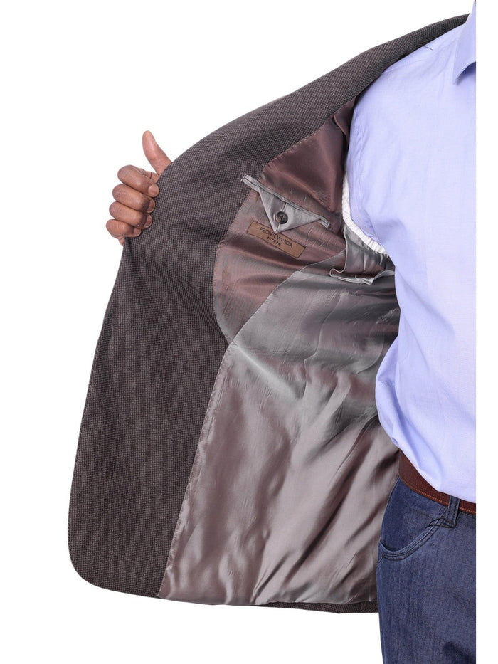 Prontomoda BLAZERS Prontomoda Mens Brown Textured 100% Wool Regular Fit Blazer Sport Coat