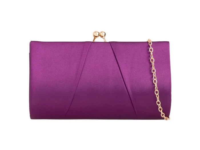Purple Satin & Gold Clutch Bag