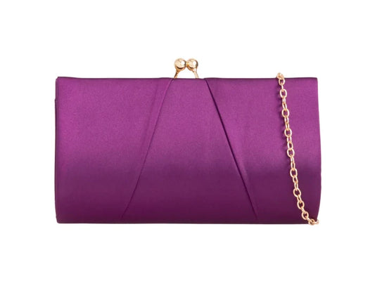 Purple Satin & Gold Clutch Bag