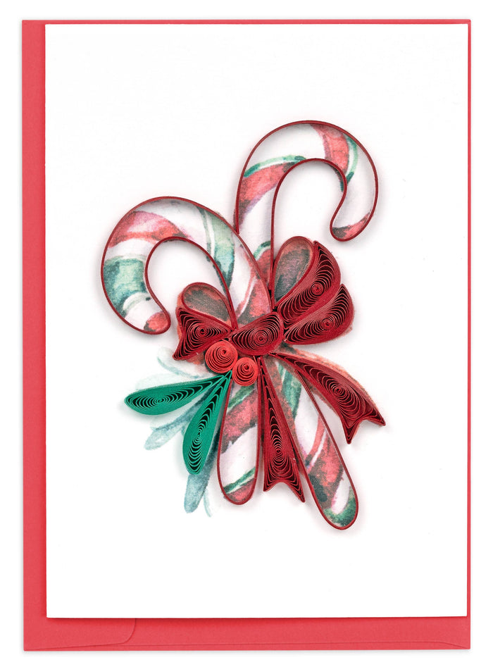 Quilling Card - Quilled Candy Canes Gift Enclosure Mini Card