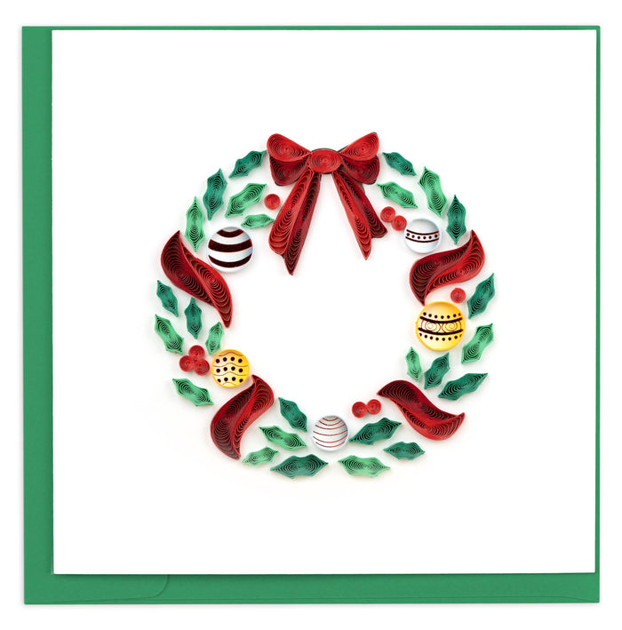 Quilling Card - Quilled Holiday Wreath with Ornaments Greeting Card