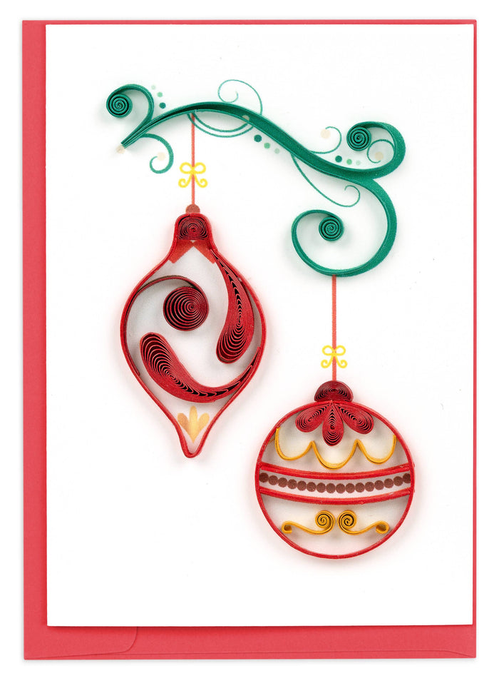 Quilling Card - Red & Gold Ornaments Gift Enclosure Mini Card