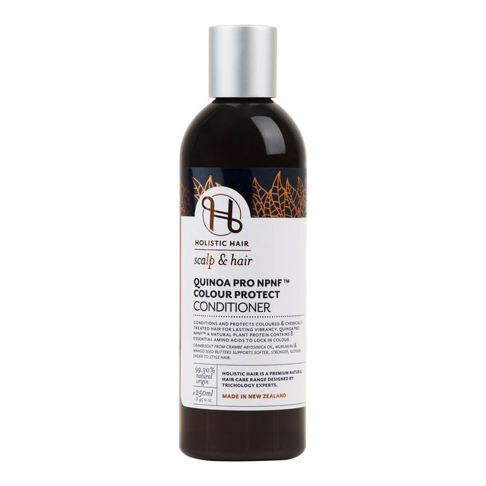 A bottle of Holistic Hair Quinoa Pro NPNF Colour Protect Conditioner, designed for coloured and chemically treated hair.
