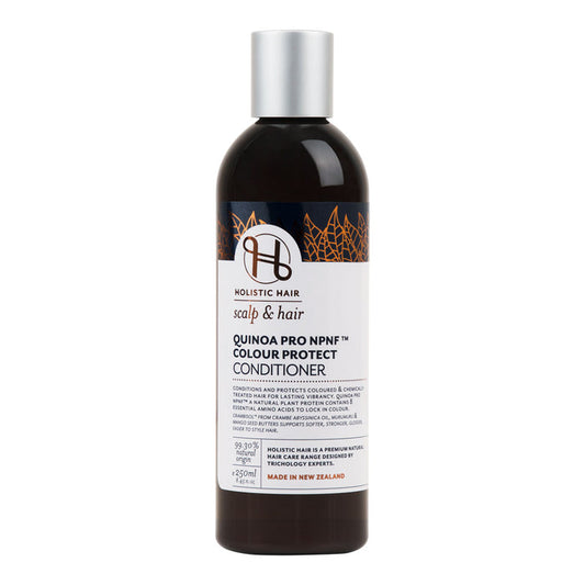 A bottle of Holistic Hair Quinoa Pro NPNF Colour Protect Conditioner, designed for coloured and chemically treated hair.