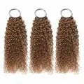 QVR Auburn Brown #30 small kinky curly crochet hair extensions, human hair, machine made, 14-24 inches, pack of 3.
