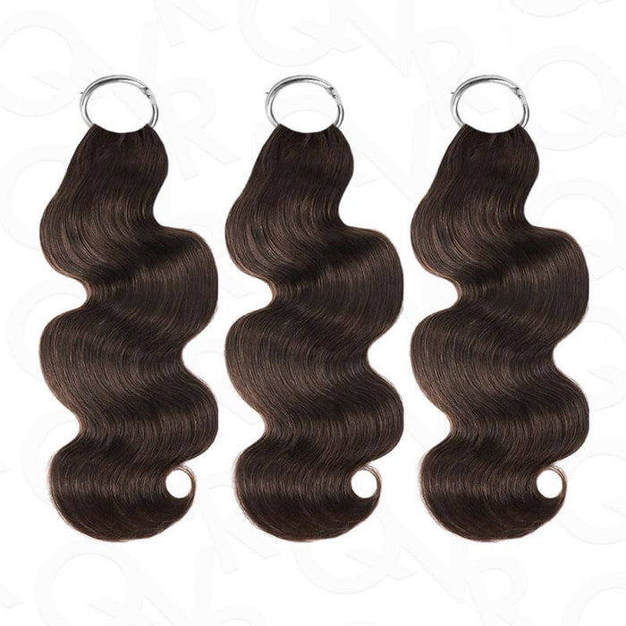 Dark brown body wave crochet hair extensions, 100% human hair, #4 color, machine made, 14-24 inches, QVR brand.