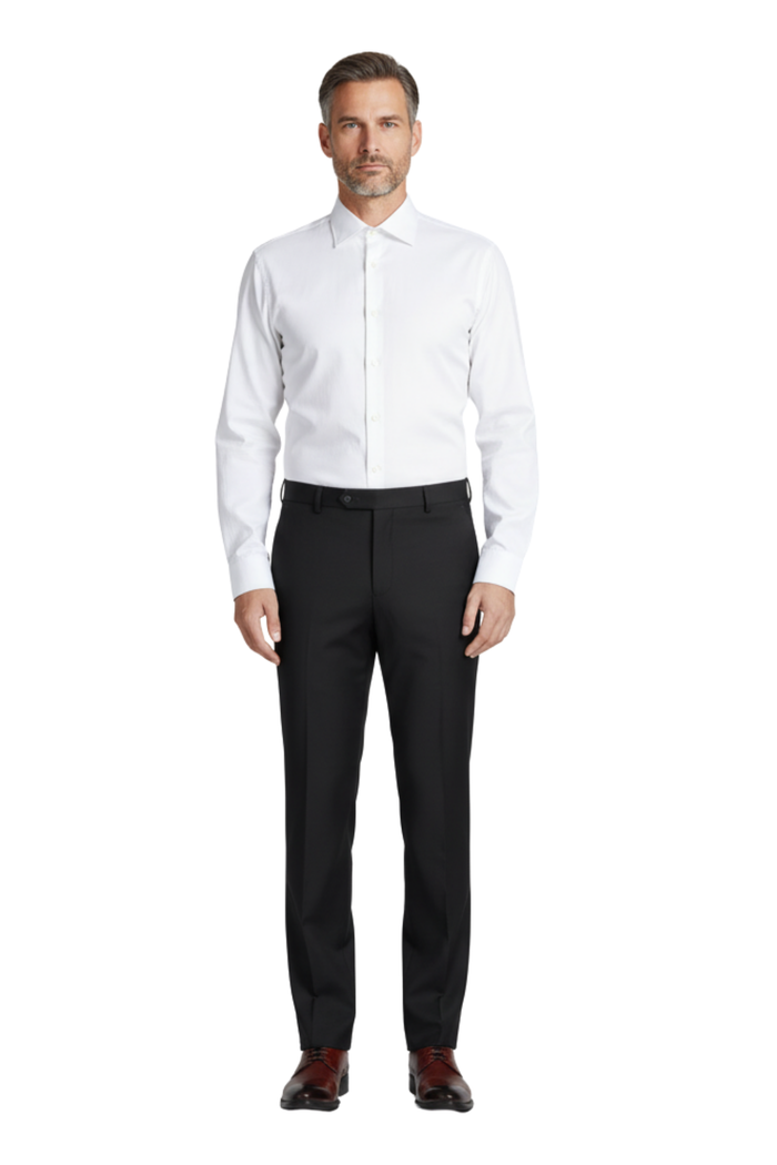 Raphael Classic Fit Solid Black Flat Front Wool Dress Pants - The Suit Depot