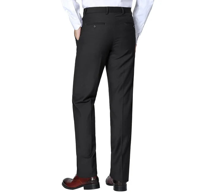 Raphael Classic Fit Solid Black Flat Front Wool Dress Pants - The Suit Depot