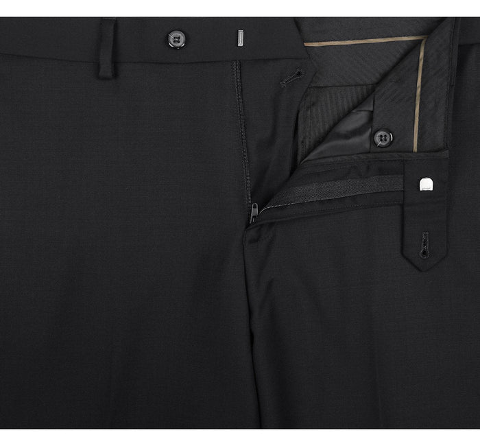 Raphael Classic Fit Solid Black Flat Front Wool Dress Pants - The Suit Depot
