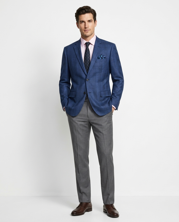 Raphael Mens Blue Plaid Classic Fit Stretch 2 Button Blazer Sportcoat