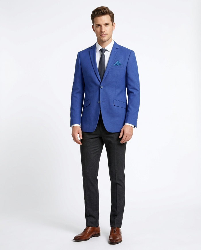 Raphael Men's Blue Textured Slim Fit Blazer Sportcoat