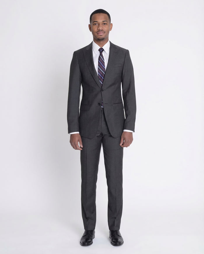 Raphael Mens Charcoal Gray Slim Fit 2 Piece Suit With Peak Lapels
