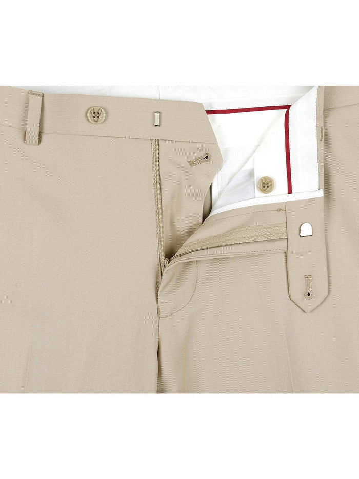 Raphael Mens Classic Fit Solid Tan Flat Front Dress Pants - The Suit Depot