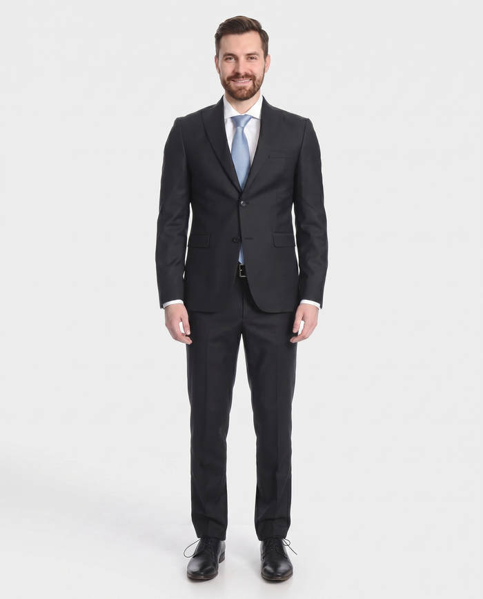 Raphael Mens Solid Black Slim Fit 2 Piece Suit With Peak Lapels