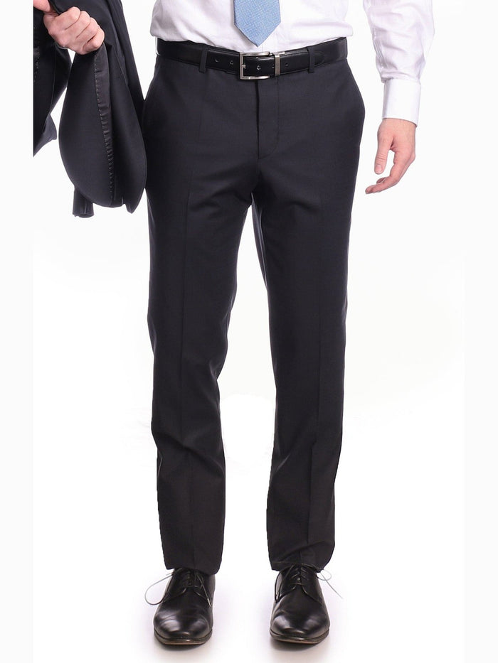 Raphael Mens Solid Black Slim Fit 2 Piece Suit With Peak Lapels - The Suit Depot
