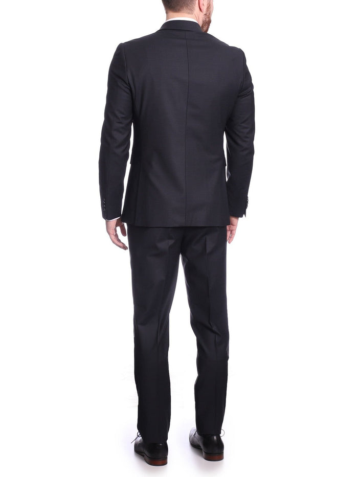 Raphael Mens Solid Black Slim Fit 2 Piece Suit With Peak Lapels - The Suit Depot
