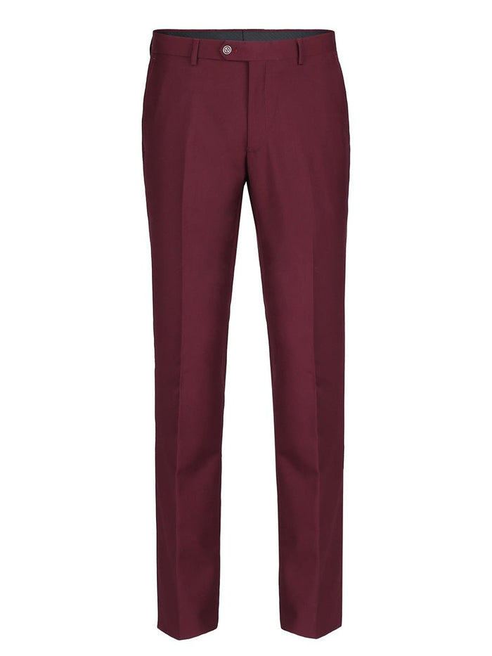Raphael Mens Solid Burgundy Slim Fit Flat Front Dress Pants - The Suit Depot