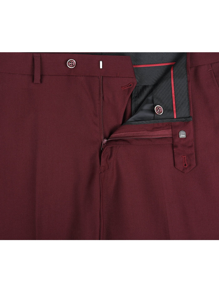 Raphael Mens Solid Burgundy Slim Fit Flat Front Dress Pants - The Suit Depot