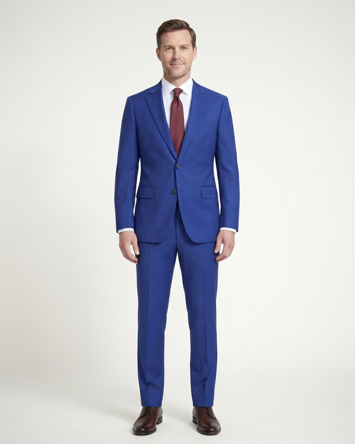 Raphael Mens Solid French Blue Slim Fit Peak Lapel 2-Button Suit