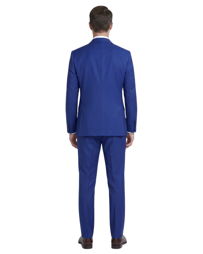 Raphael Mens Solid French Blue Slim Fit Peak Lapel 2-Button Suit