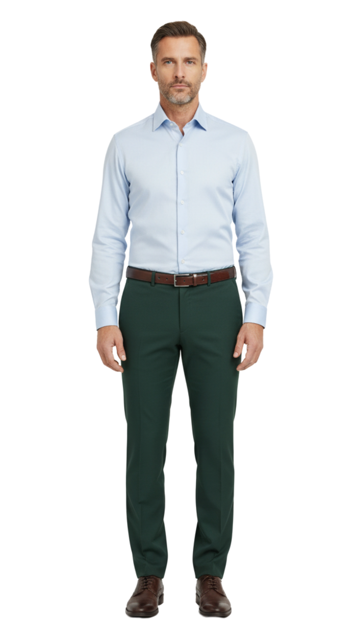 Raphael Men's Washable Flat Front Slim Fit Hunter Green Dress Pants - The Suit Depot