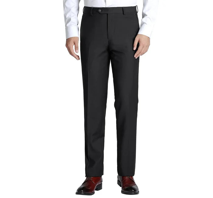 Raphael Slim Fit Solid Black Flat Front Wool Dress Pants - The Suit Depot