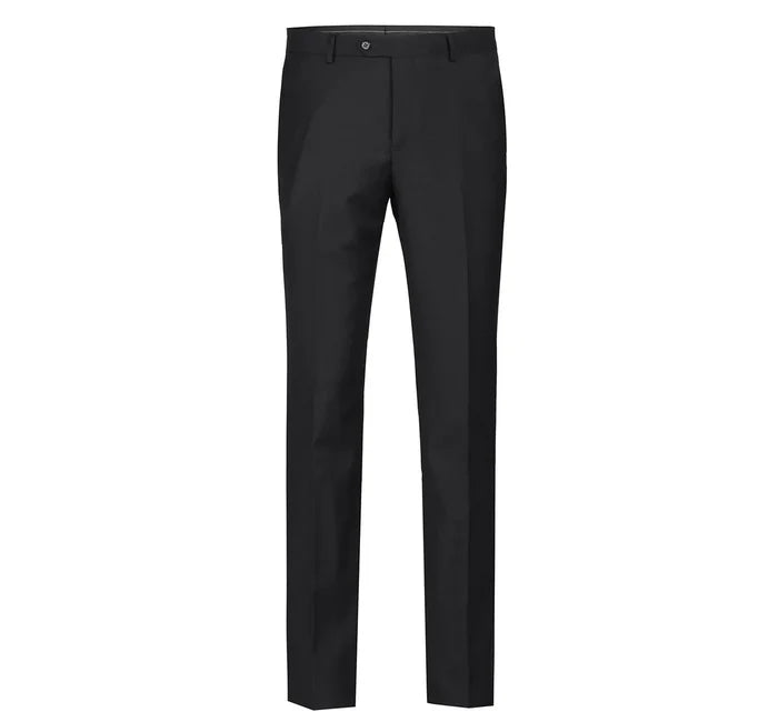 Raphael Slim Fit Solid Black Flat Front Wool Dress Pants - The Suit Depot