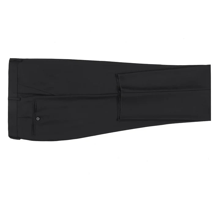 Raphael Slim Fit Solid Black Flat Front Wool Dress Pants - The Suit Depot