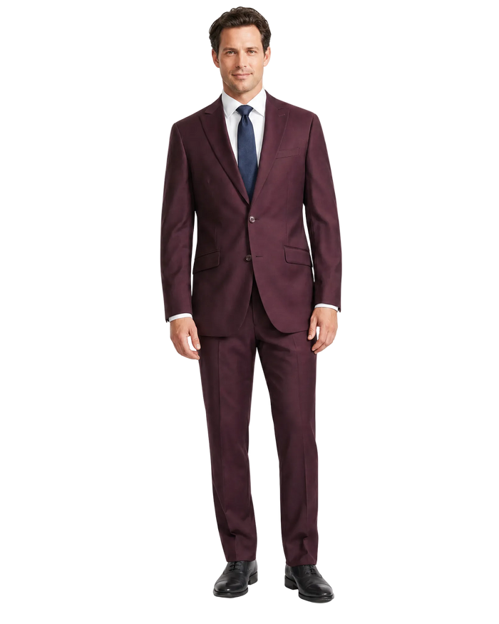 Raphael Solid Burgundy Slim Fit Peak Lapels 2-Button Suit - The Suit Depot