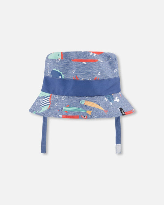 Recycled Polyester Beach Hat Blue Marine Animal Print-0