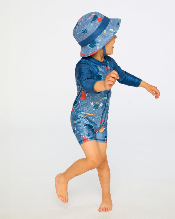 Recycled Polyester Beach Hat Blue Marine Animal Print-1