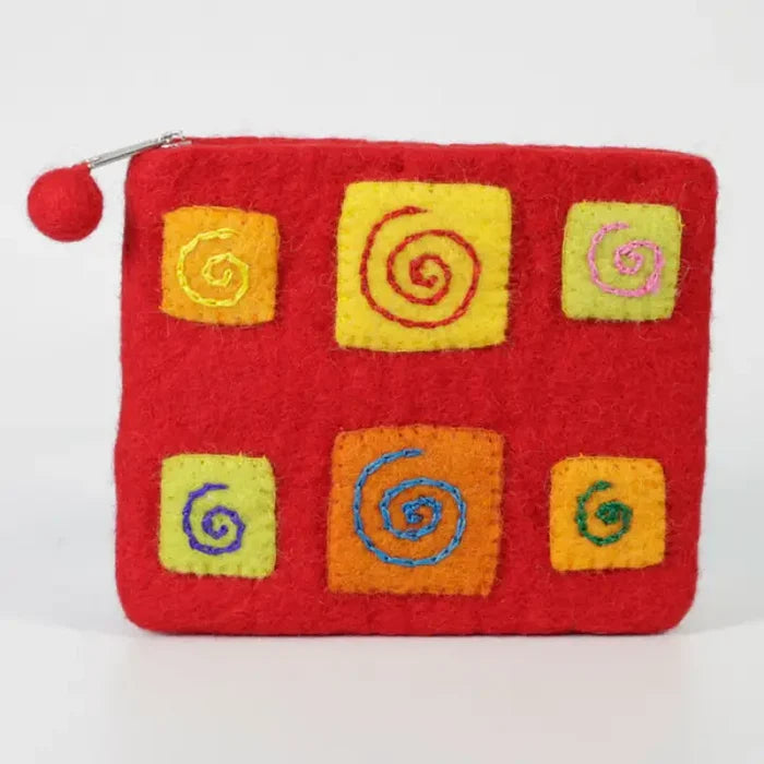 Red Felted Stitched and Hand Needle Coin Purse