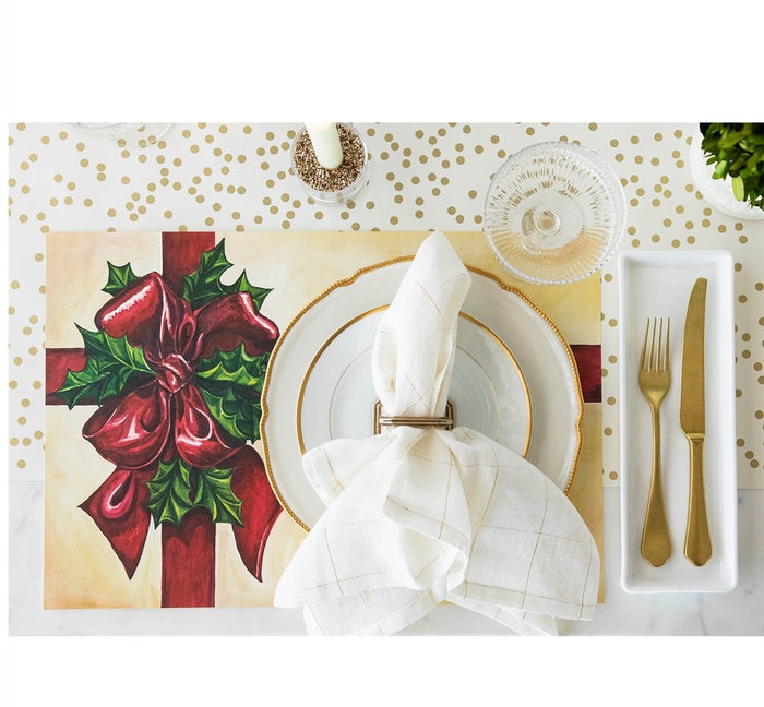 red ribbon gift  place mats
