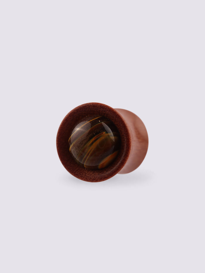 Red Saba Wood Tiger Glass Plug 10mm | Brown-Image 1