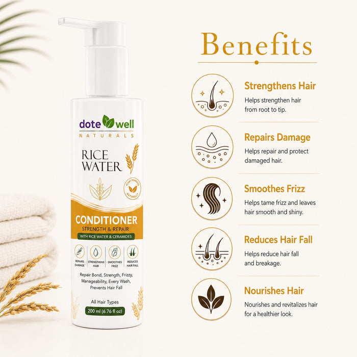 Rice Water Conditioner for Hair Strengthening & Deep Nourishment | Frizz Control for Dry & Damaged Hair | 200ml