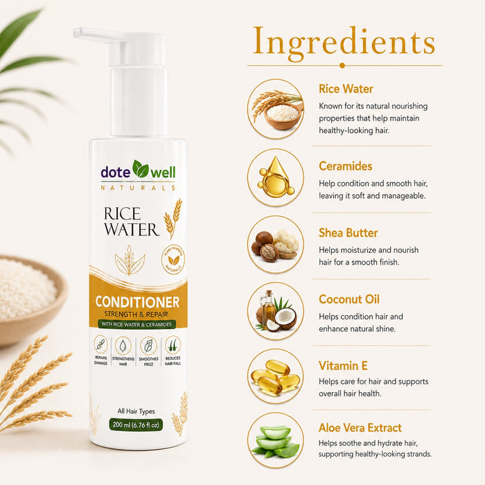 Rice Water Conditioner for Hair Strengthening & Deep Nourishment | Frizz Control for Dry & Damaged Hair | 200ml