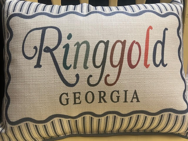 RINGGOLD TICKING SCRIPT CITY STATE PILLOW