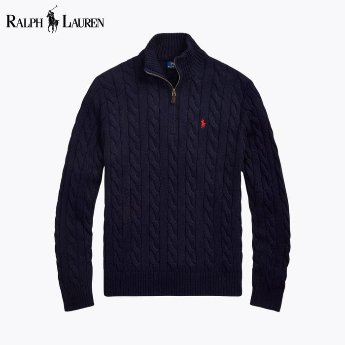 RL Chunky Cable-Knit Cotton Quarter-Zip Sweater