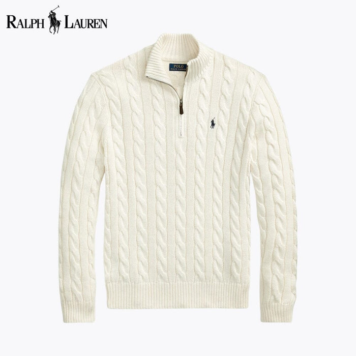 RL Chunky Cable-Knit Cotton Quarter-Zip Sweater